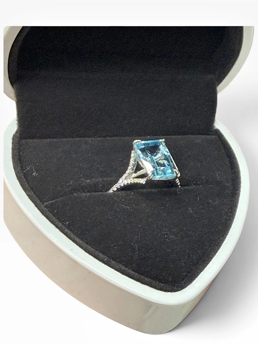 5 Carats Natural Blue Topaz & .25 Carat Diamond on .925 Sterling Silver Ring
